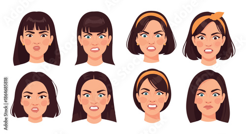 Angry women faces with various expressions