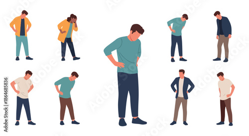 Men expressing sadness and discomfort in various poses