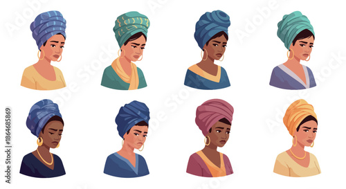 Women wearing headscarves in various colors