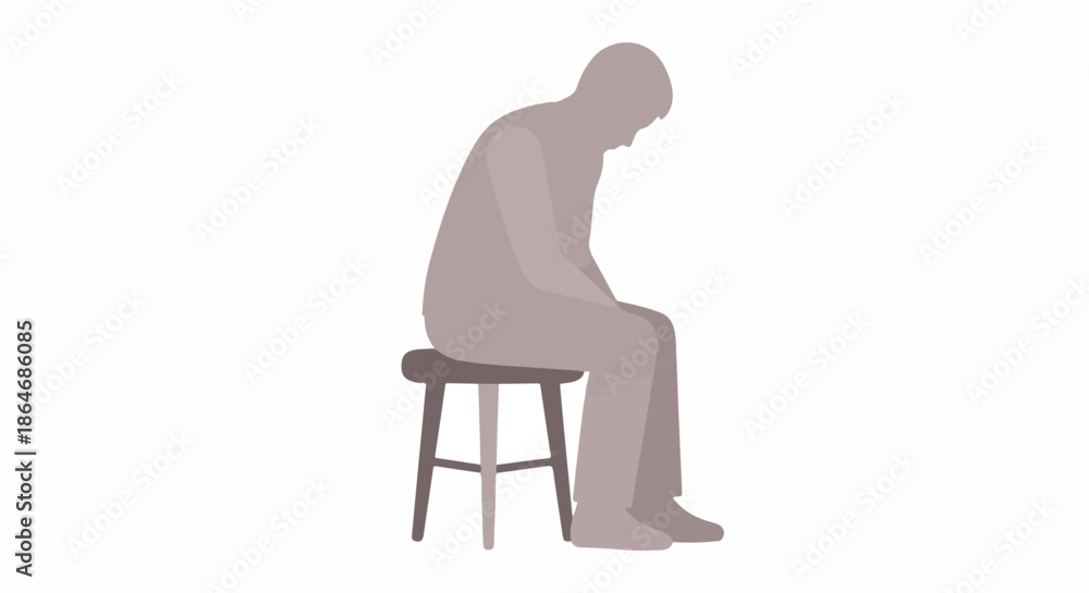 Fototapeta premium Man sitting on stool looking down with transparent background