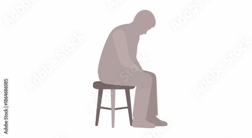 Man sitting on stool looking down with transparent background