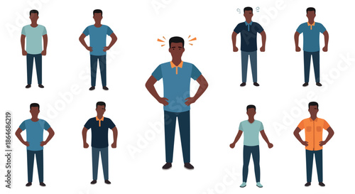 Men standing with various expressions