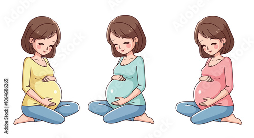 Pregnant women in various stages with transparent background