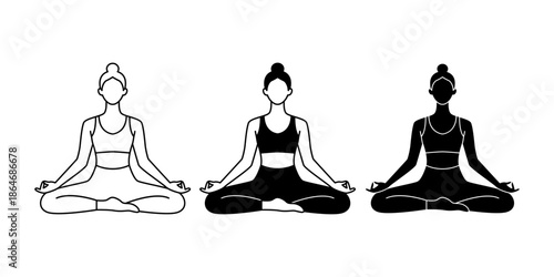 Yoga Pose Black Icon Bundle for Wellness and Mindful Movement