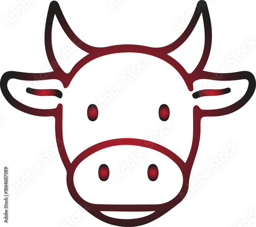 A striking minimalist illustration of a cow's face, rendered in a bold outline with a gradient fill, perfect for branding, agriculture, or dairy-related content, symbolizing farm life and livestock