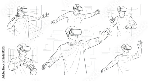 Man wearing vr headset interacting with virtual world