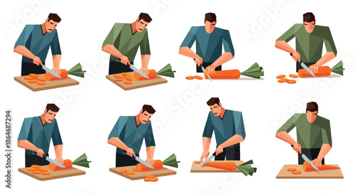 Man chopping carrots on a cutting board