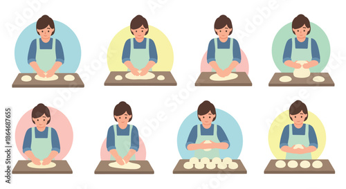 Woman kneading dough steps food preparation process