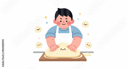 Baker kneading dough with joyful expressions