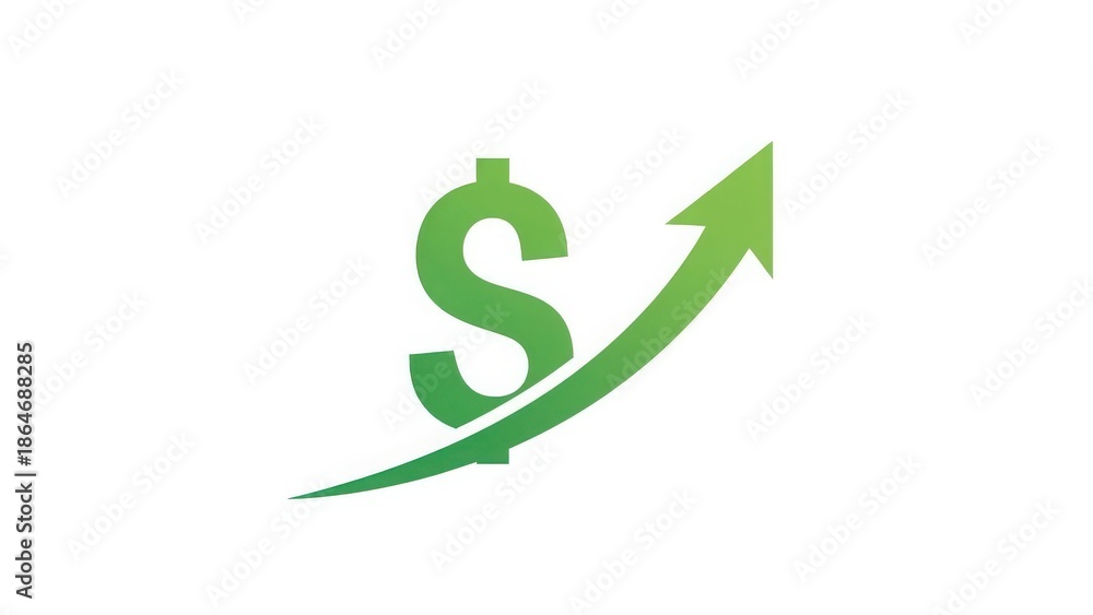 Fototapeta premium Green dollar sign with upward arrow