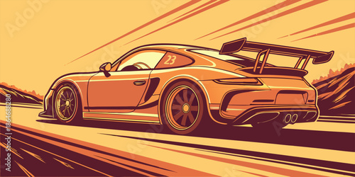Dynamic Classic Sports Car Vector Illustration Speeding Along a Winding Road
