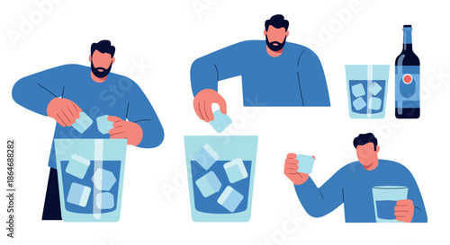 Man pouring ice and drinks for a relaxed evening