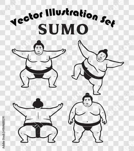 Hand‑Drawn Sumo Wrestler Poses | Rikishi Martial Arts Icons, Japanese Sport Graphics & Traditional Cartoon Collection