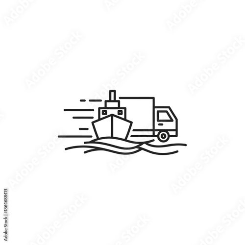 Cargo Ship and Delivery Truck Transportation on Water and Road