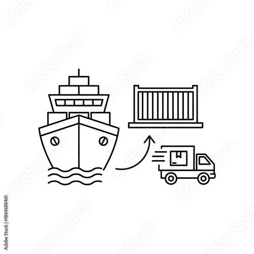 Cargo Ship Loading Process with Container Handling and Transport