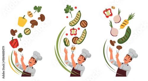 Chef tossing food ingredients for cooking preparation