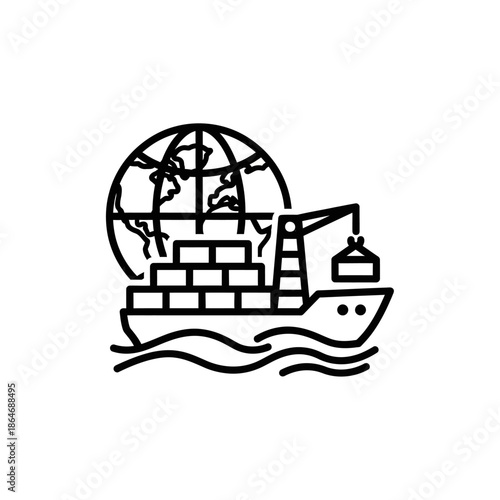 Cargo Ship Navigating with Global Map and Infrastructure in the Background