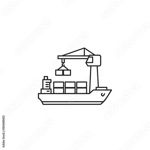 Cargo Ship with Crane Loading Containers in Industrial Seaport Scene