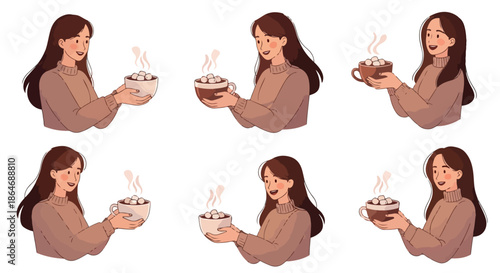 Woman holding hot cocoa with marshmallows