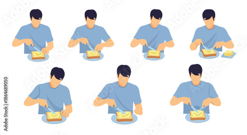 Man spreading butter on toast sequence