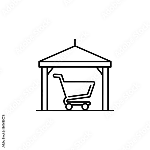 Empty Shopping Cart Under Sale Tent for Retail and Market Concepts