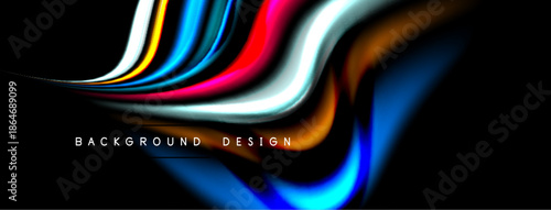Abstract colorful waves, dynamic flow, modern design. Black background emphasizes vibrant curves, creating visual impact.