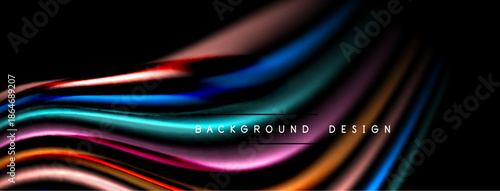 Abstract flowing ribbons, vibrant colors over black background. Modern design element, dynamic shapes create visual interest.