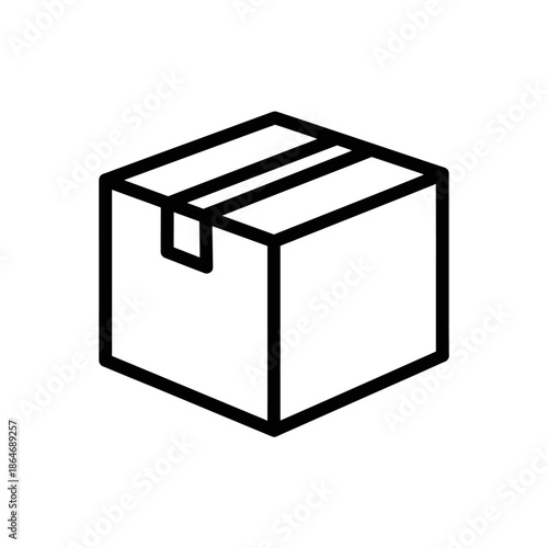 Minimalist Black and White Line Drawing of a Cardboard Box for Packaging Design