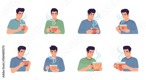 Men enjoying warm drinks, cozy moments, relaxation