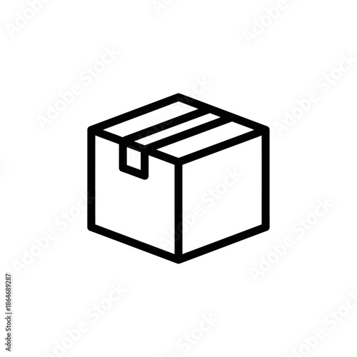 Minimalist Black and White Line Drawing of a Cardboard Box for Packaging