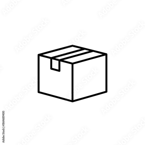 Minimalist Black and White Line Drawing of Cardboard Box for Packaging or Shipping Concepts