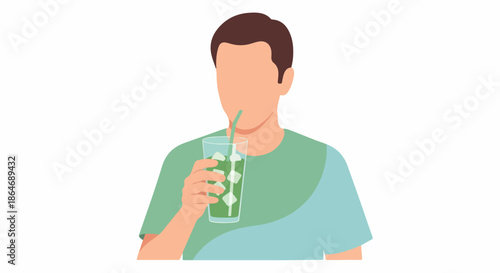 Man drinking iced beverage with straw