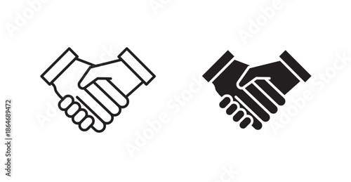 Handshake icons, black line art and clipart vector logo
