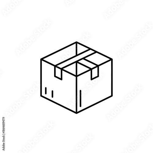 Minimalist Isometric Line Drawing of an Open Cardboard Box for Packaging and Shipping Concepts