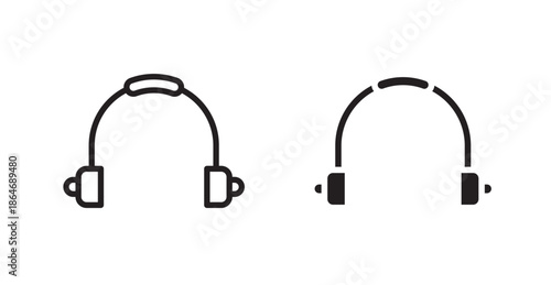 Headphone icons, black line art and clipart vector logo