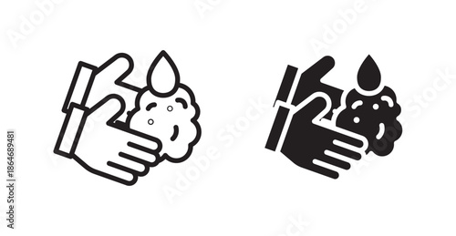 Handwashing icons, black line art and clipart vector logo