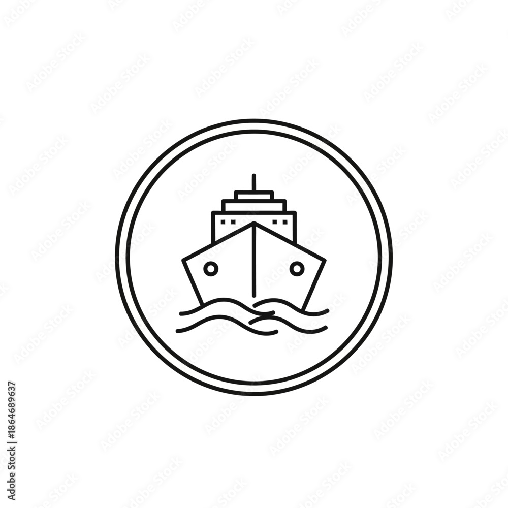 Naklejka premium Minimalist Line Art Illustration of a Cargo Ship Sailing on Water for Maritime Industry Design