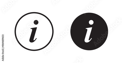 Info icons, black line art and clipart vector logo
