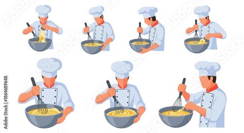 Chef whisking ingredients in a bowl sequence