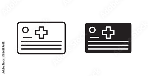 Insurance card icons, black line art and clipart vector logo