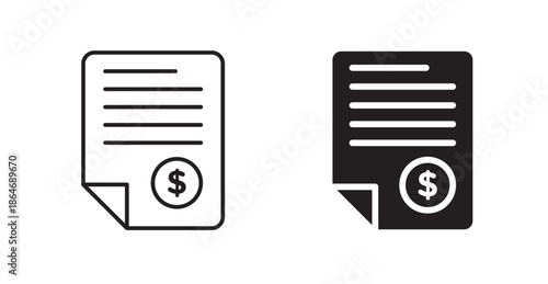 Invoice icons, black line art and clipart vector logo
