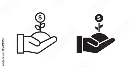 Investment icons, black line art and clipart vector logo
