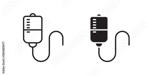 IV bag icons, black line art and clipart vector logo