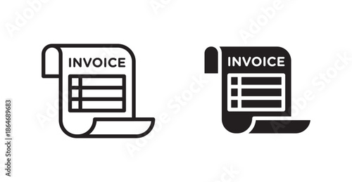 Invoice payment icons, black line art and clipart vector logo