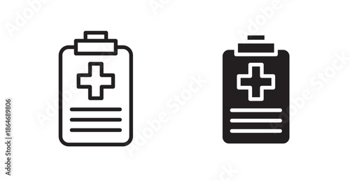 Medical report icons, black line art and clipart vector logo