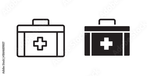 Medical kit icons, black line art and clipart vector logo