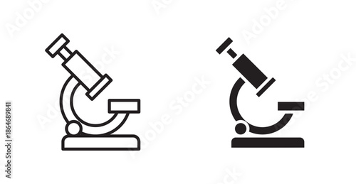 Microscope icons, black line art and clipart vector logo