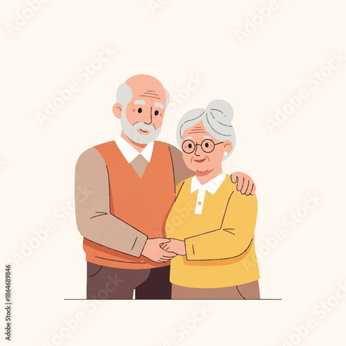 Elderly couple embracing warmly together in a tender moment