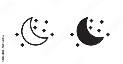 Moon icons, black line art and clipart vector logo