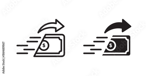 Money transfer icons, black line art and clipart vector logo